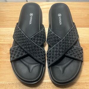VIVAIA Natalia Criss Cross Slides Sandals Black Woven US 10 EU 41